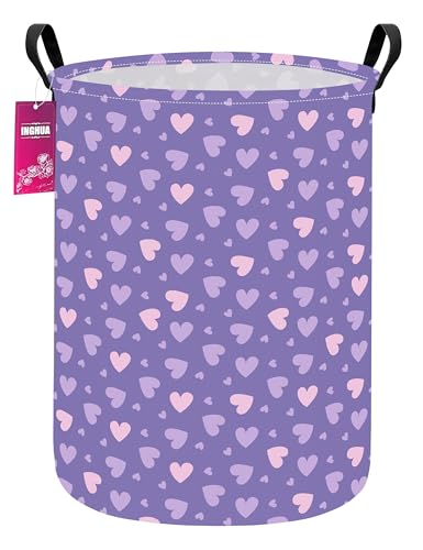 Image of Purple heart Fabric Storage Bin Nursery Organizer Basket | Organizer Bin Dirty Clothes Collapsible Waterproof for College Dorms, Boys and Girls Bedroom,Bathroom