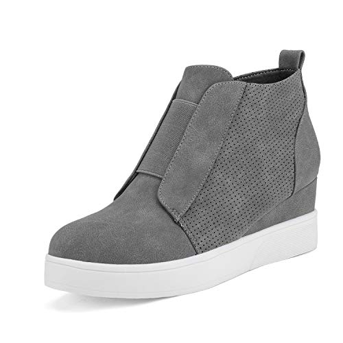 DREAM PAIRS Women’s Platform Wedge Sneakers Ankle Booties 7 Grey