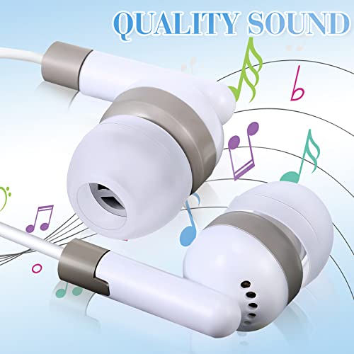 Image of Konohan 25 Pcs Bulk Earbuds with Wire Basic Headphones in Ear for Libraries Laptop, No Microphone 3.5 mm Jack Earbuds Dot Headphones, Individually Bagged (White Gray)