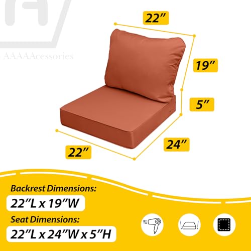 Image of AAAAAcessories Outdoor Seat Cushions for Chairs, Fade-Resistant, Waterproof Patio Furniture Replacement Cushions, 22 inch x 24 inch x 5 inch + 22 inch x 19 inch, Rust