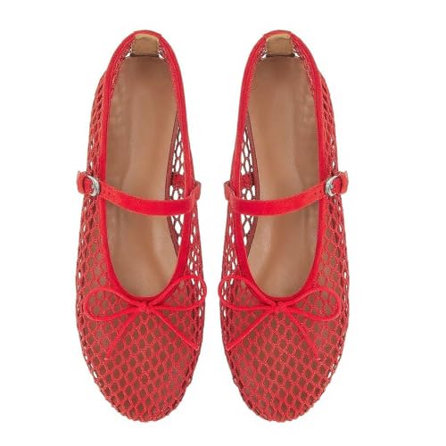 Image of MICIFA Women's Mesh Ballet Flats Fishnet Ballerina Flats Buckle Strap Mary Jane Causal Daily Dress Shoes
