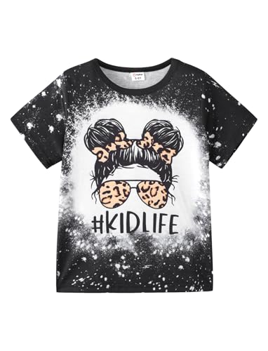 Image of PATPAT Girls Crewneck Short Sleeve Graphic Tees Animal Print Shirts Cute Summer Outfits 5-12 Years