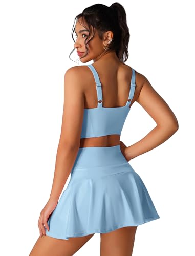 2 Piece Tennis Dress for Women High Waisted Pleated Skirt Sets Compression Sports Bra Golf Athletic Outfits2