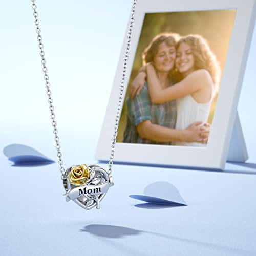 Jiayiqi Mother's Day Gift For Mom, Mom Charms For Pandora Charms Bracelet 925 Sterling Silver Heart Love Charms With 3D Gold Rose Flower Charms Bead Christmas Birthday Gifts For Mom #TOP2