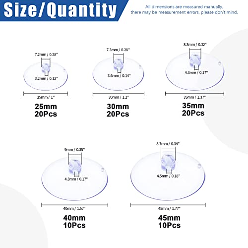 Glarks 80Pcs 25mm 30mm 35mm 40mm 45mm Suction Cups Set, 5 Size Rubber Anti-Collision Sucker Pads with Holes Without Hooks for Home Kitchen Bathroom Houseware Hanging Items