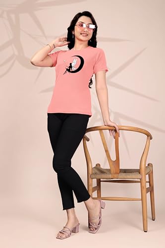 Image of Women Round Neck Printed Cotton Blend Regular Fit T-Shirt