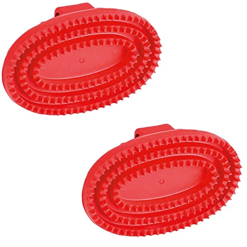Kerbl Barrette di gomma ovale in gomma dura, colore rosso, confezione doppia, 2 pezzi