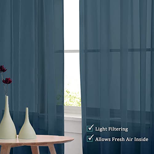 Image of OVZME Dusty Blue Sheer Curtains 108 Inches Long, Light Filtering Semi Transparent Lightweight Voile Rod Pocket Window Curtains for for Yard, Patio, Villa, Parlor, W42 x L108, Set of 2 Panels