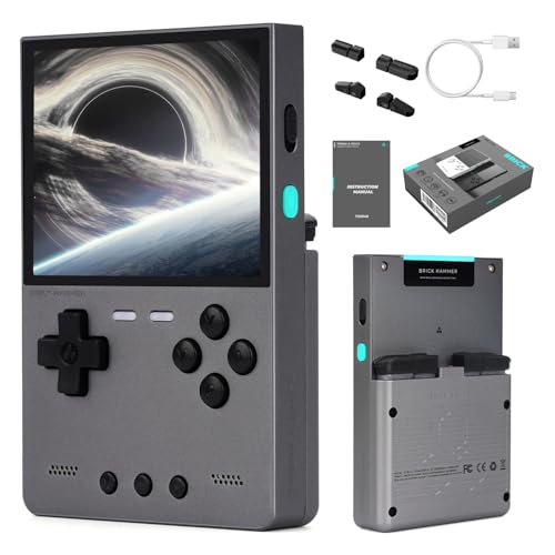 Trimui Brick Hammer Handheld Game Console with 3.2 inch IPS Screen and 3000mAh Battery Retro Video Games Console with Pre-Installed 64GB TF Card and WiFi Function (Space Gray)