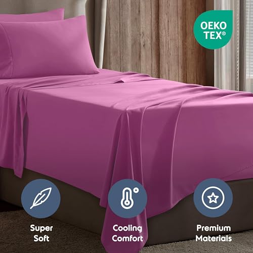 Image of Nestl Twin Bed Sheet Set - Light Pink - 3-Piece Deep Pocket | Instantly Soft, Night-One Ready (No Wash Required). Fits 16-Inch Deep Pockets, 360-Degree Elastic Grip