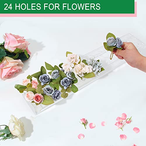 Rectangular Acrylic Vase, Clear Acrylic Flower Vase, 24 Inch Long Decorative Modern Vase For Weddings Home Decor, Rectangular Floral Centerpiece Flower Vase For Dining Table (24 Inch With 24 Holes) #TOP3