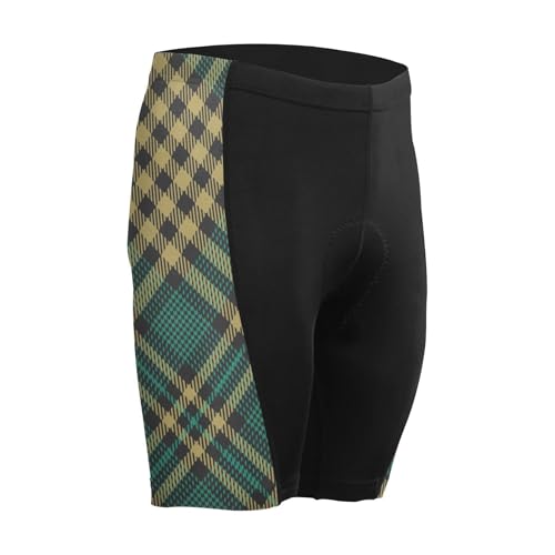 Men's Cycling Shorts, Padded Cyclings Pants, Cyclings Clothing with Leggings Worn in A Loop Scotland Plaid Black Gold Green