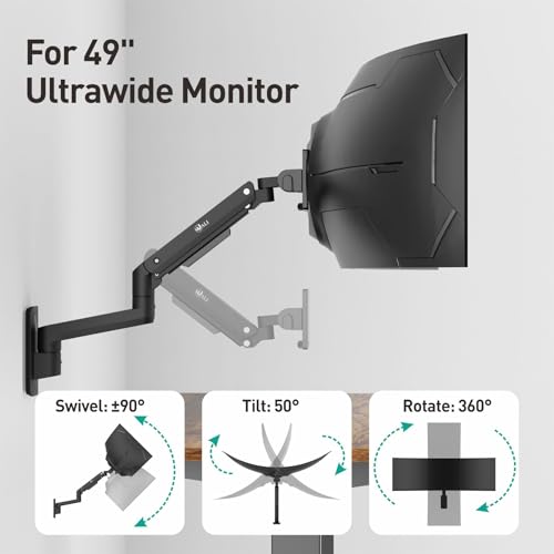 Image of WALI Monitor Wall Mount for 17-49 Inch Ultrawide Screens, Heavy Duty Single Monitors Mount Holds 44 lbs, Full Adjustable Wall Mount Monitor Arm, 75x75 /100x100mm VESA (GSWM001XL-P), Black