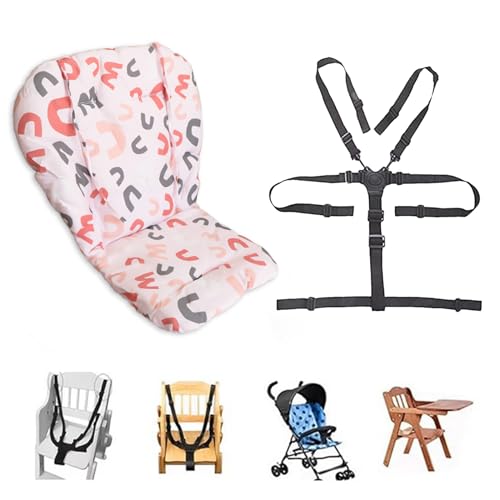 Image of Kocpudu High Chair Cushion, Seat Cushion, Breathable Pad, with Baby High Chair Seat Belt, 2 Pieces, Soft and Comfortable, Make The Baby More Comfortable (Colourful Wave Stripes) (Pink)