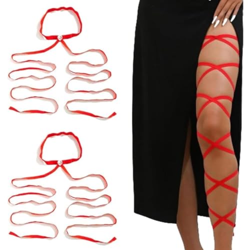 Elastische Beinbandagen für Damen, sexy Strumpfband für Damen, exotische Strumpfwaren für Kostüm-Accessoires, 2 Stück, Rot/Ausflug, einfarbig...