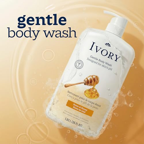 Image of Ivory Body Wash, Designed for the Whole Family, Gentle Formula, Free of Dyes Heavy Perfumes Parabens Phthalates & Silicones, for Sensitive Skin, Designed for Skin's pH, Honey Scent, 35 oz