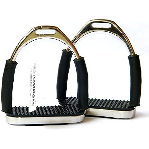 Amidale Four Way Flexi Safety Stirrups Irons Stainless Steel 4 Way Movement 5.0 Inches Silver Cover