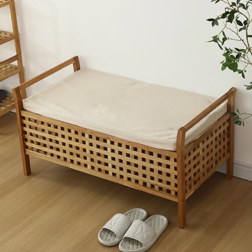 Tabouret d'entrée bois massif avec rangement ottoman - 6