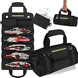 MODISCHEDLER Tool Roll Bag, Expanded 5 Compartments and 2 Removable Tool Bags, Portable Tool Bag for Electricians and Mechanics, Compact Small Automotive Tool Bag, Black