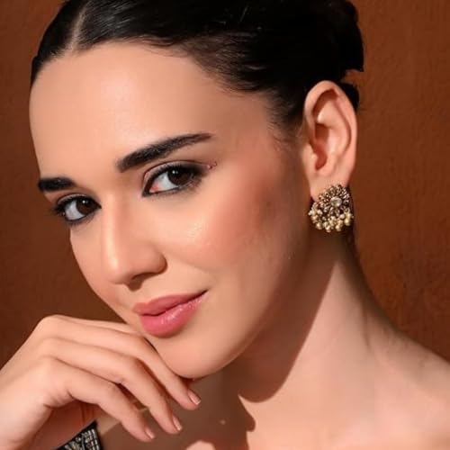 Image of Sayda JewelsGold Plated Antique Traditional Jhumka Earring Indian ethnic Temple design studs Chandbali Style Bridal, Wedding & Festive Jewellery For Women & Girls