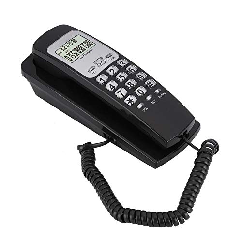 ASHATA Wall Mount Landline Telephone, Mini Wall-Mounted Phone Caller ID with LCD Display Backlight,Corded Wired Desktop Wall Phone Telephone for Hotel Home Office (Black)