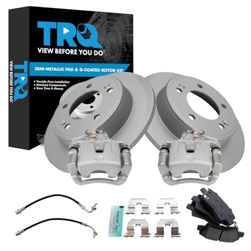 Image of TRQ Rear Brake Pad and Rotor Set Semi Metallic G Coated Rotors Calipers Compatible with 2014-2016 Kia Soul