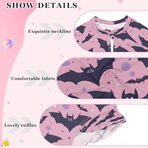 Cute Bats Pink Girls Long Sleeve Swimsuits One Piece Zipper Bathing Suit UPF 50+ Rashguard Swimwear4