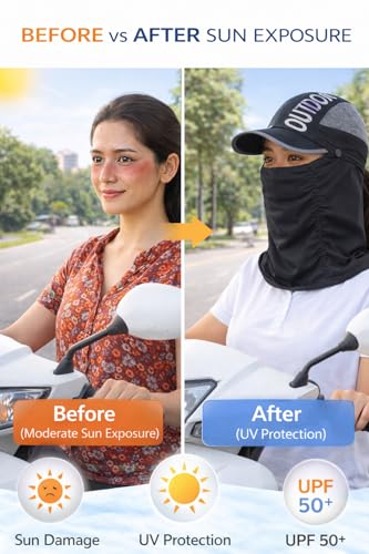 Image of Unisex Sun Protection Cap with Face Mask Cover UPF 50+ | UV Protection Hat with Neck Flap for Women, Men & Kids | Breathable Summer Cap for Driving Cycling Travel | Adjustable | Random Color