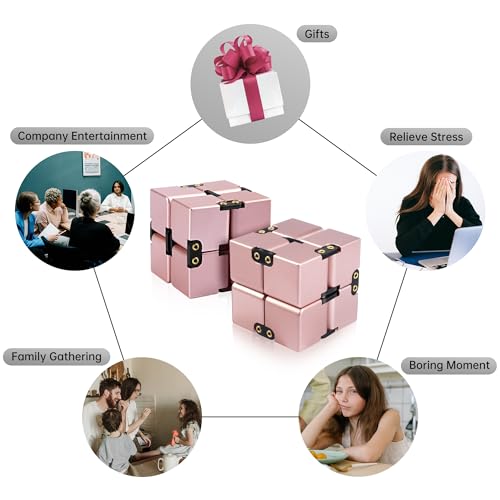 Image of Infinity Cube Fidget Toy, Aluminum Alloy Metal Infinity Cubes, Fidget Infinity Cube Relieve Stress Anxiety ADHD for Kids Office Desk Toys for Adults Best Gifts with Case (Blue & Pink)