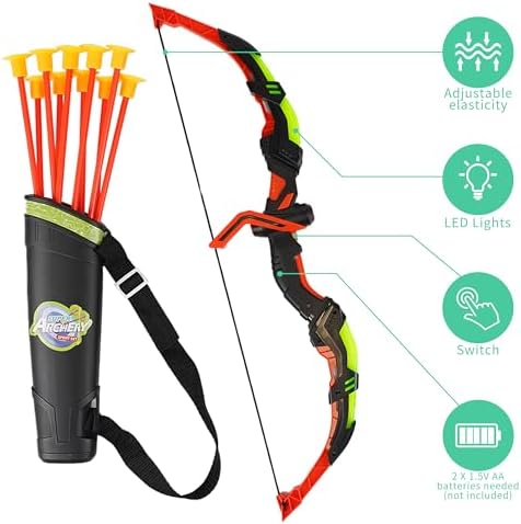 KAMESTORY Bow and Arrow Set LED Light Up with 10 Suction Cup Arrows Target & Quiver & 3 Score Targets Indoor Outdoor Games Kids Birthday for Children Ages 3-12 Boys Girls (Green)