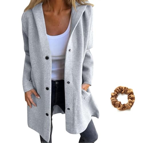Casual Single Breasted Hooded Jacket for Autumn,Womens Casual Solid Color Coat Jackets Single-Breasted Mid Length