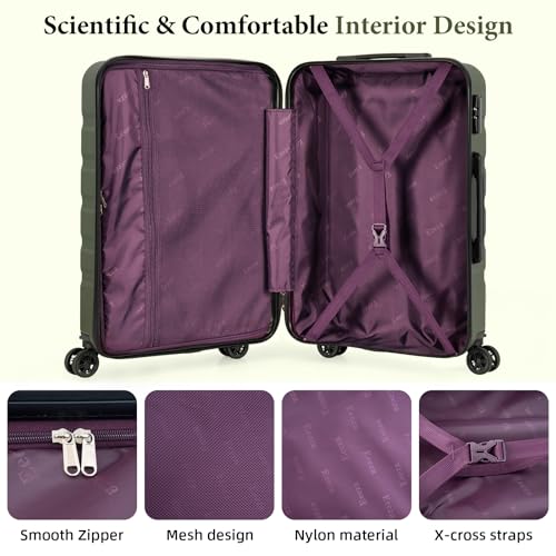 Image of 3 piece Carry on luggage 22x14x9 airline approved olive green | Lightweight ABS Hardside Luggage, TSA-Approved combination Lock, Suitcases with Spinner Removable Wheels (20 inch /DB /TB)