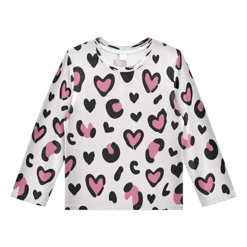 Boys Rash Guard Swim Shirt Long Sleeve UPF+ 50 Sun Shirts Quick Dry Shirt Leopard Print Hearts for Toddler Kids