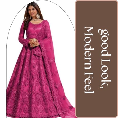 Image of ZAALIMA FASHION Women's Semi Stitched satin blend Lehenga Choli with Embroidered Pattern Unstitched Blouse and Dupatta Set | Women's Lehenga Cholis
