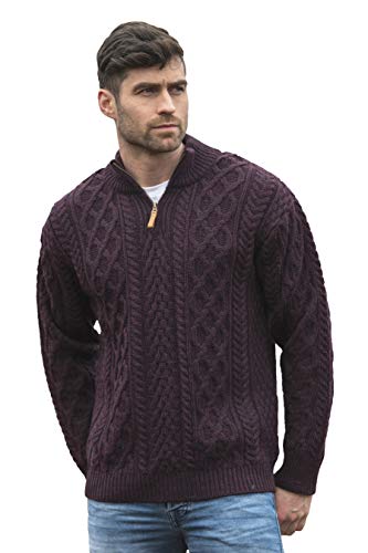 Image of Aran Crafts Men's Irish Soft Cable Knitted Zip Neck Jacket (100% Merino Wool)