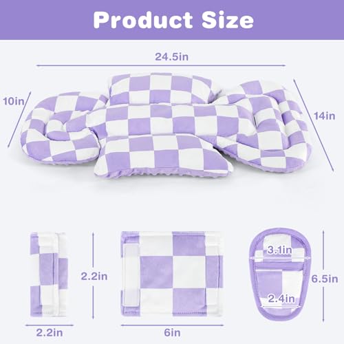 Image of DILIMI Infant Car Seat Insert, Baby Car Seat Head Support with 3 Strap Paddings, Soft Newborn Car Seat Cushion for Stroller, Swing, Bouncers, Purple Checkered