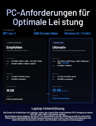 Pimax Dream Air Slam VR Headset 3840×3552 pro Auge 110° Sichtfeld mit Pimax ConcaveView Optik PC-VR-Brille inkl. Controller (White)