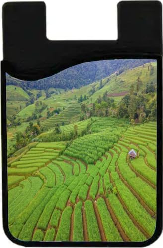 Island Gifting Neoprene Stick-on ID Card Holder for iPhone/Galaxy/Google Android Cases Featuring Image of Beautiful Lush Rice Field in Chiangmai Thailand