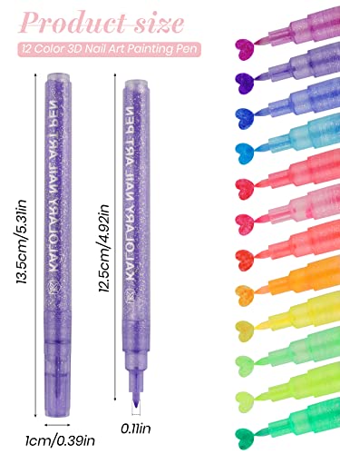 Kalolary 12pcs 3D Nail Art Pens Set Nail Graffiti Drawing Pen Nail Polish Pens Fine Tip Manicure Tools for Painting Nails DIY Nail Art Beauty Adorn for Women Girls (F) - Image 2