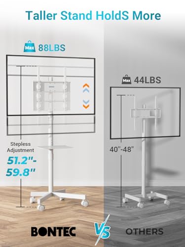 Image of Mobile TV Cart for 23-60 Inch LED LCD Flat Curved Screens TVs, Rolling TV Stand with Locking Wheels Holds Up to 88lbs, Height Adjustable Portable Floor Stand with Media Shelf Tray, Max VESA 400x400mm
