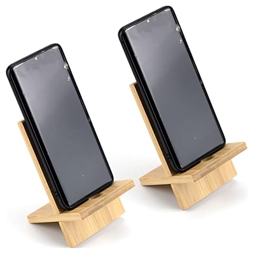 IFAMIO 2 Pack Bamboo Cell Phone Stand Wooden Phone Holder Tablet Desk Stand with Charging Hole Portable Phone Table Stand Desk Organizer Compatible with iPhone Smart Phone iPad Tablet
