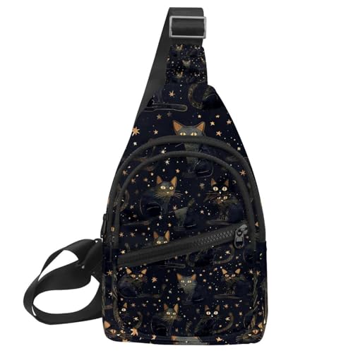 Mochila cruzada de correr y riñonera cruzada para senderismo Black Star Cat hombres y mujeres
