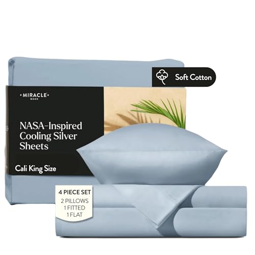 Miracle Made Luxe Soft Cotton Bed Sheet Set, 4-Piece Silver-Infused Cooling Fabric – Lightweight, Hypoallergenic Bedding for Hot Sleepers, California King Size, Sky Blue