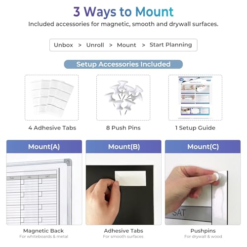 Image of Extra Large Magnetic Dry Erase Calendar for Wall, 25 inch x 38 inch Jumbo Monthly Whiteboard Calendar, Double-Sided Magnetic One Month Planner with Big Blocks, Reusable Wall Calendar for Office & Family