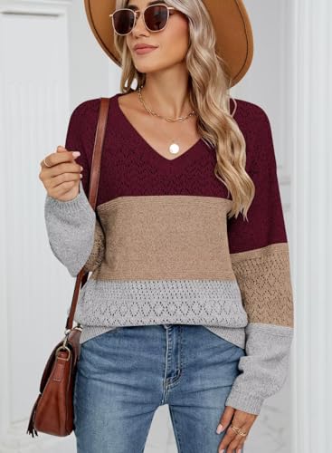 Image of JOCAFIYE Womens Sweaters Casual Long Sleeve V Neck Lightweight Hollow Out Pullover Sweater Tops
