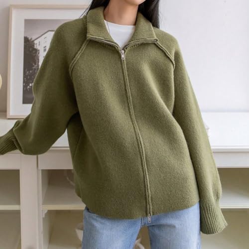 Womens Long Sleeve Collared Zipper Cardigan Fall Casual Sweater Coat Oversized Trendy Jackets Tops2