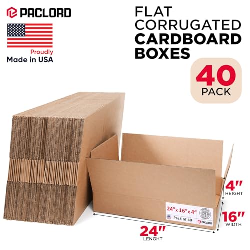 Image of Flat Cardboard Boxes 24 inchL x 16 inchW x 4 inchH (Pack of 40) - USA-Made Packing Boxes for Moving, Shipping, or Storage - USPS, UPS, FedEx Approved - Professional Packing Supplies for Moving