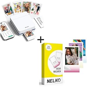Nelko Photo Printer, PP01 Color Mini Photo Printer, Instant Smartphone Inkjet Sticker Printer for iOS & Android, Sticky-Back Photos, Picture Printer with 20 Sheets Sugar Macaron Photo Paper,