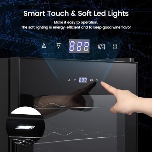 Wine Cooler Refrigerator, Freestanding Compressor Wine Chiller, Beverage Wine Fridge with Digital Temperature Control Glass Door for Red White Wine, Beer, Champagne