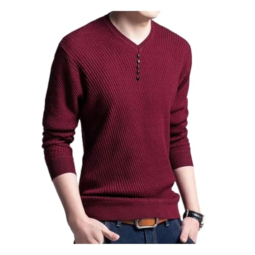 Men's Fashion Solid V-Neck Button Knitted Korean Sweater Casual Pullovers All-Match Warm Tops